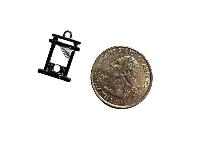 1pc TINY GUILLOTINE CHARM .5" Gothic Pendant Miniature Halloween Jewelry Gunmetal Finish image 2