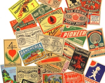 5pcs VINTAGE MATCH LABELS Mystery Mix Miniature Antique Ephemera Lot 1890-1920s