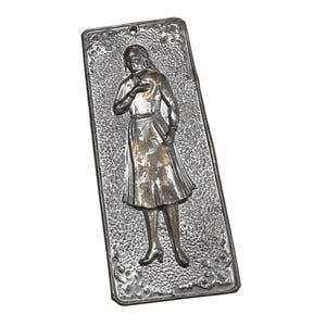 GIRL EX VOTO 4-1/2&quot; Vintage Greek Tamata Religious Amulet Young Lady Shabby Chic Chippy Finish Plaque