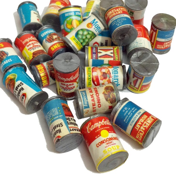 3pcs MINIATURE DOLL FOOD 1970s Plastic Dollhouse Canned Groceries Random Mix