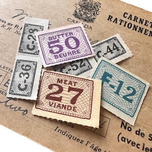 7pcs WWII RATION STAMPS Canadian Ephemera Set Paper Relics