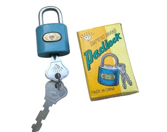 ⱽᴵᴺᵀᴬᴳᴱ 1pc LITTLE DIARY LOCK 3/4" Vintage Jaunty Blue Tiny Padlock + Two Keys Original Box