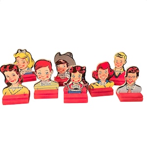 1 Stück KLEINEN Pappkopf Vintage Miniatur Charakter Retro Curio Spielstück Lebendiges Papier + Holz Ihrer Wahl