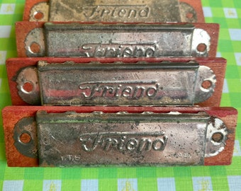 ⱽᴵᴺᵀᴬᴳᴱ 1pc TIN FRIEND HARMONICA Little Super Aged Wood + Tin Toy Dime Store Dreams Marked Y.T.S. Japan