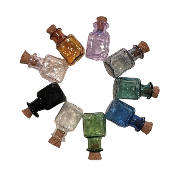 MINIATURE GLASS BOTTLES Tiny Bottle Charms Wish Pendants Fairy Bottles Small Glass Vials Tiny Colored Glass New Colors Lot U.S.A. Seller