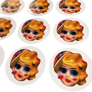 6 Stück KARNEVAL PUPPE AUFKLEBER 2 "Vintage Chalk Ware Flapper Preis Stil Vinyl Exklusives Design
