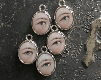 5pcs LOVER'S EYE CHARMS Tiny Custom Made Vintage Faux Georgian Images Memorial Gaze Miniature Pendants  Mourning Halloween Vibe Lot A