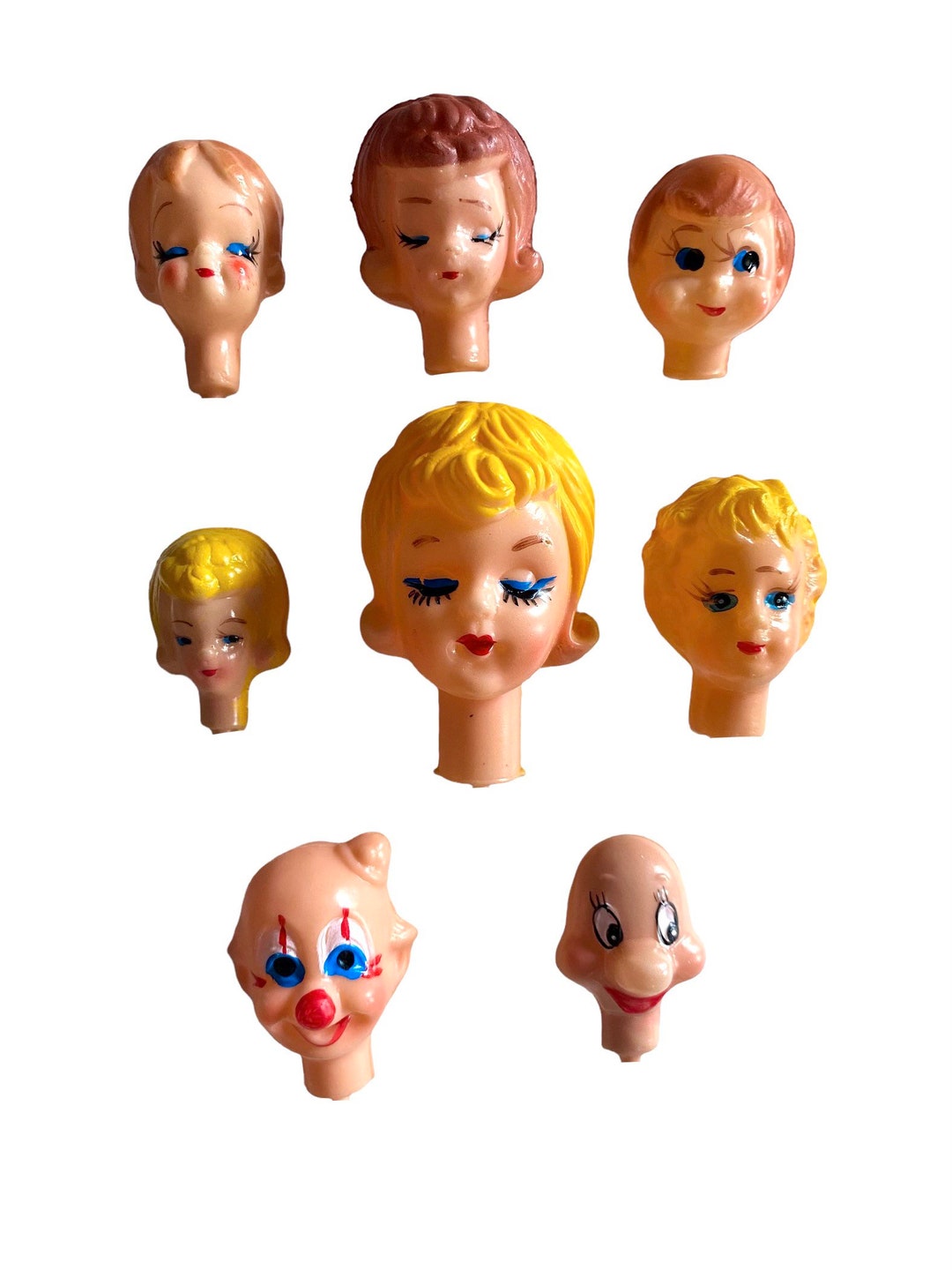 1pc TINY DOLL HEAD Vintage Plastic Doll Face Hand Painted Old Stock