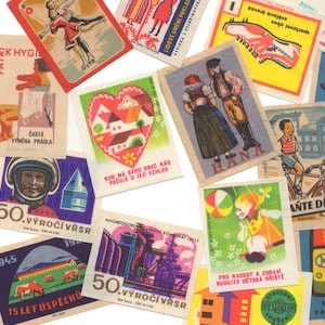 10pcs CZECH MATCH LABELS Vintage Tiny Works of Art Colorful Amazing Graphics Paper Ephemera Mystery Grab
