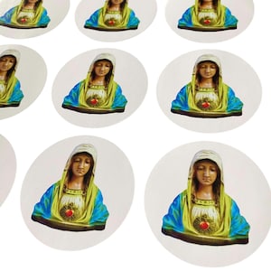 6 Stück VIRGIN MARY STICKERS 2 "Vintage Kreide Büste Stil Katholische Antike Heilige Herz Jesus Vinyl Exklusives Design Ihrer Wahl