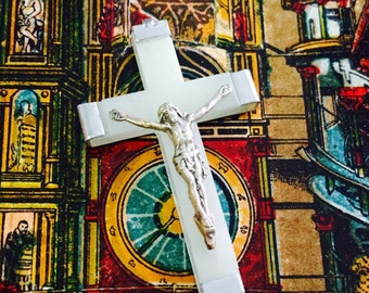 ⱽᴵᴺᵀᴬᴳᴱ GLOWING ROSARY CRUCIFIX Religious Lourdes Souvenir