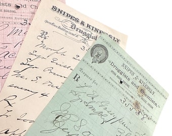 1pc ANTIQUE PHARMACY PAPER 5.5" Vintage Genuine Ephemera Junk Journal Handwriten Prescription You Pick Color