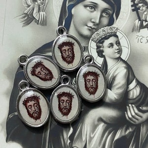 5pcs HOLY FACE MEDALS 1/2&quot; Tiny Custom Made Jesus Charms Antique Holy Card Image Shroud of Turin Miniature Pendant Medallions Lot