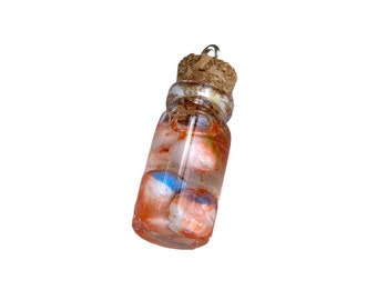 1pcs EYEBALL VIAL CHARM 7/8" Miniature Lab Specimen Corked Bottle Halloween Tiny Pendant Glass + Resin Scary Mini Curio