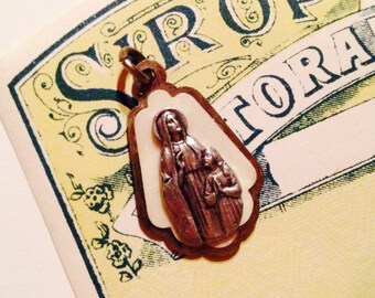 SAINT ANNE CHARM Vintage Religious Medal Celluloid