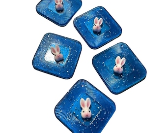 1pc GALACTIC EASTER CHARM Vintage Glitter Rabbit Pendant Plastic Bunny Kitsch