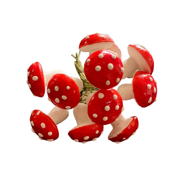 ⱽᴵᴺᵀᴬᴳᴱ 1dz MINIATURE PLASTER MUSHROOMS 3/4" Vintage Little Handcrafted Wired Mushroom Lot Germany Limited Stock