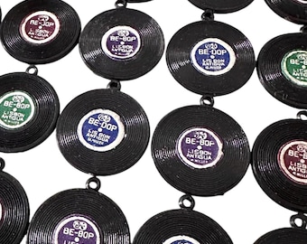 Plastic Record Charms .75" Vintage Miniature Vending Machine Prizes Penny Sized Made in Japan
