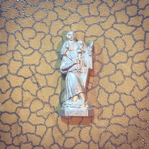 SAINT CHRISTOPHER STATUE 1" Vintage Pocket Shrine Religious Travel Protection Tiny Metal Czechoslovakia