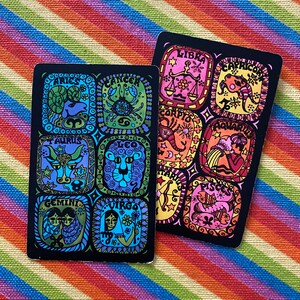 4 pcs ZODIAQUE SWAP CARTES Mod Groovy Couleurs Vives Horoscope Papier Éphémères Fournitures D'astrologie Journal indésirable Lot de cartes