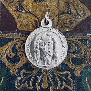 HOLY FACE MEDALLION Vintage Turin Shroud Medal Catholic Religious Charm Latin Silver