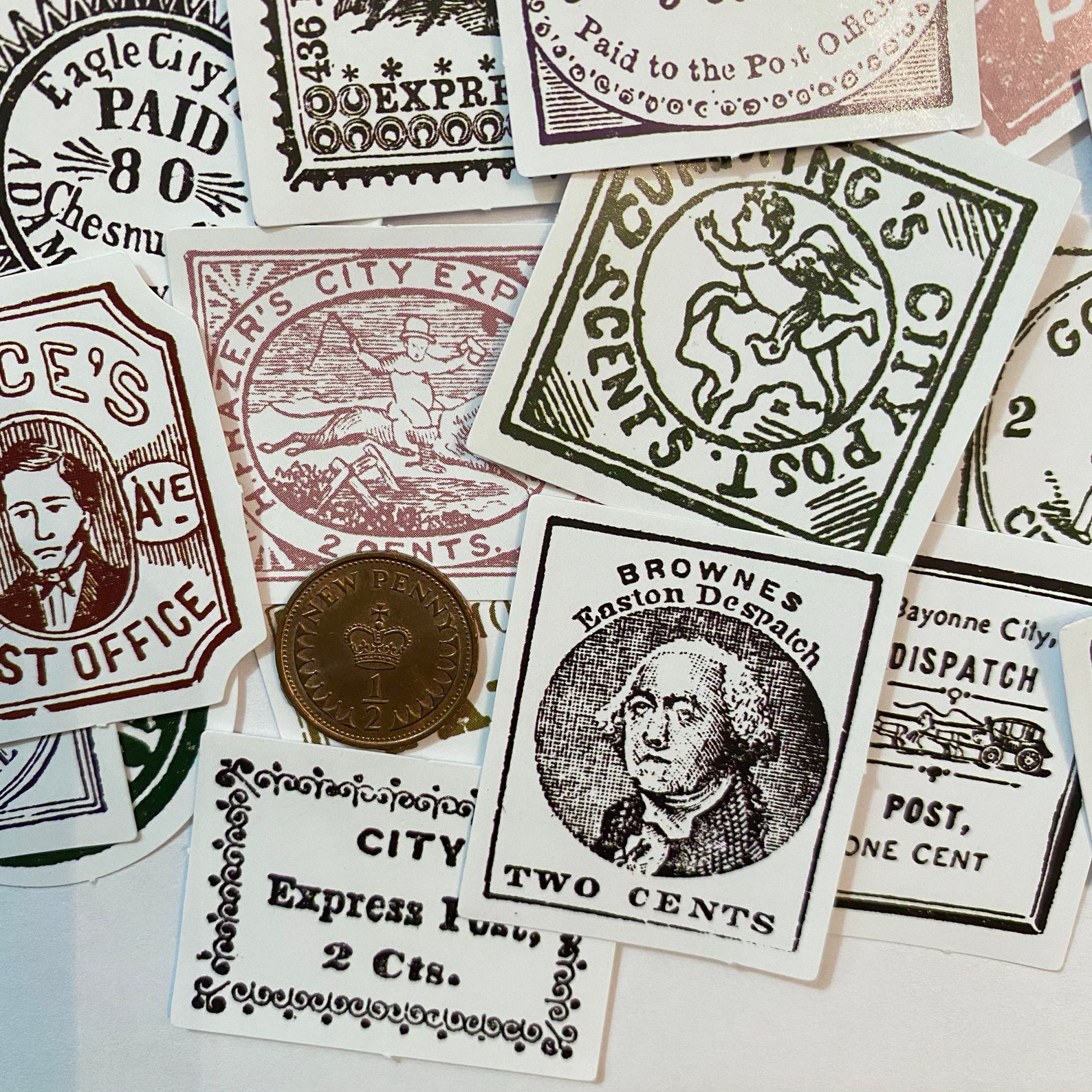 40pcs ANTIQUE STYLE POSTAGE Stickers Vintage Reproduction Etsy
