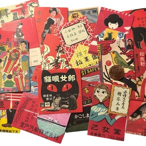 20 Stück RETRO ASIAN STICKERS Vintage Style Werbung Retro Produkte Papier Ephemera Junk Journal Showa Etiketten Zakka Robben Kawaii Reds