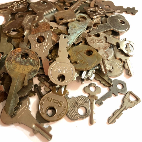 10pcs WORN KEY ASSORTMENT Many Makers + Marks Some Rust Shiny Tiny + Small Assemblage Embellishments Found Objects Lot