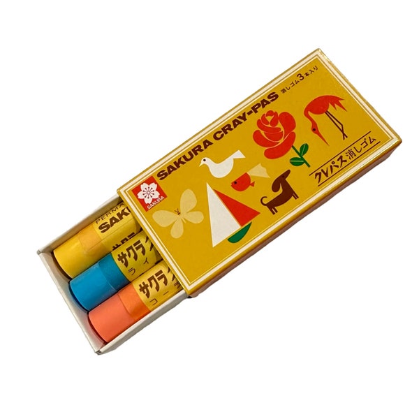 CRAY-PAS ERASERS 3" Retro 1970s Style Sakura Limited Edition Sliding Box Drawing Supplies Made in Japan