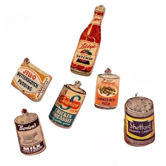 1pc TINY FOOD CHARM Vintage Miniature Grocery Wooden Jewelry Doll House Pantry Pendant Your Pick