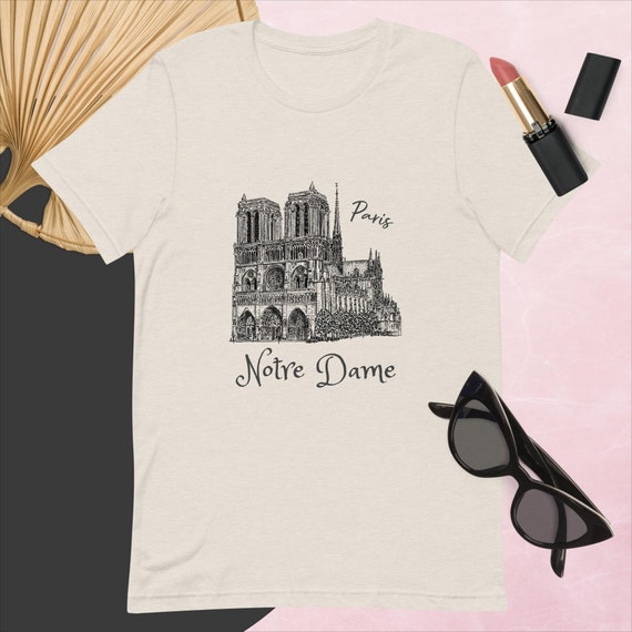 Notre Dame Paris Unisex T-shirt With Hand Drawing Print France