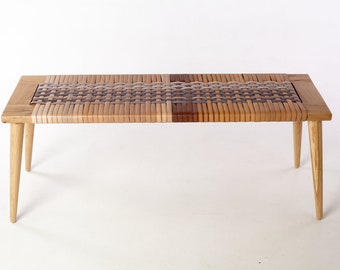 Wooden Wicker Bench, Wooden Bench, Oak Wood Bench, Bench With Synthetic Rattan, Modern Bench, Bench Indoor, Entryway Bench, Dining Bench