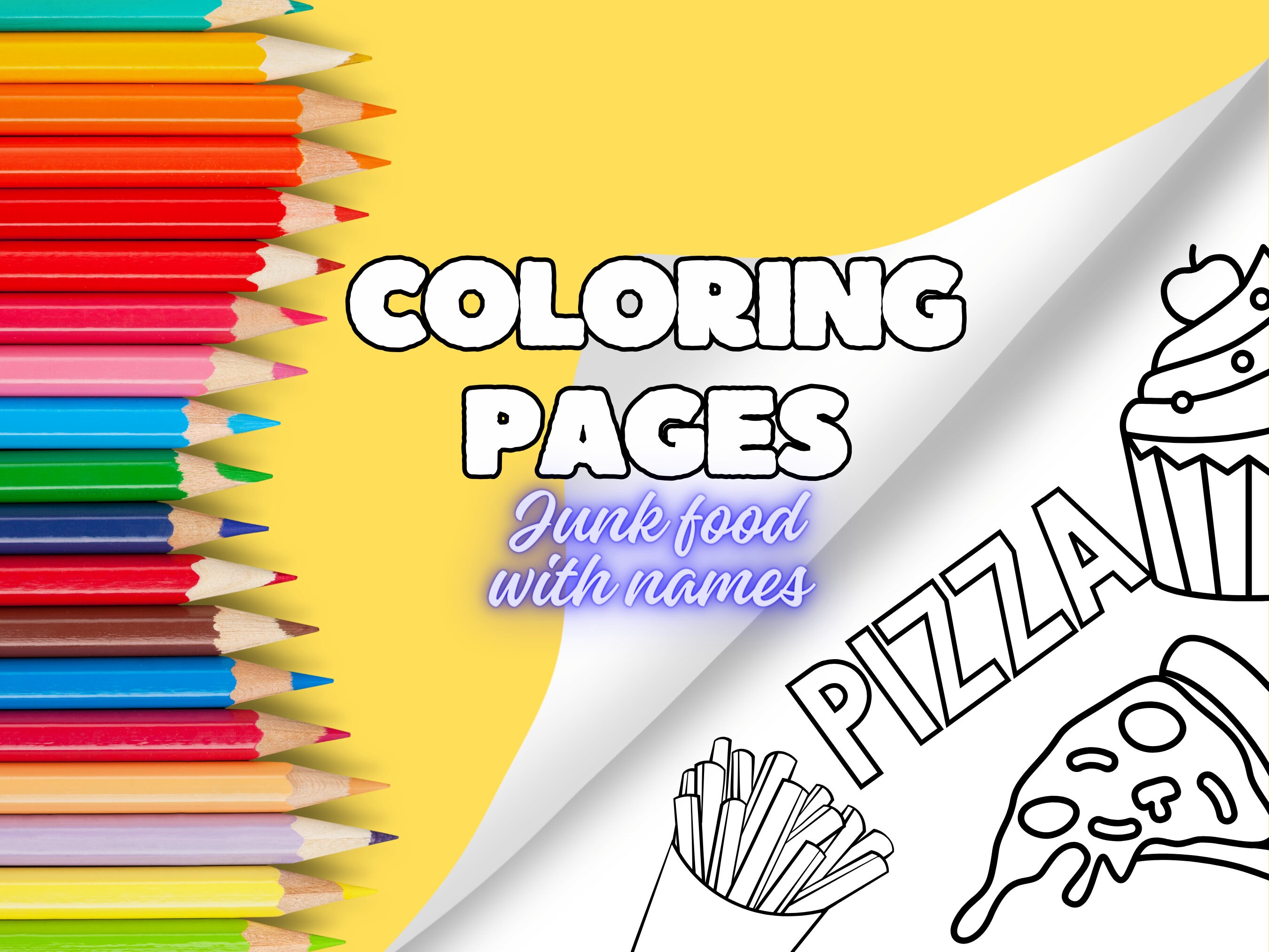 Food Coloring Pages with Names for Kids, Toddlers, Preschoolers, Adults ...
