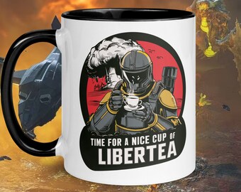 Liber-Tea Helldivers 2 Mug, Time for a Nice Cup Of LiberTea, Helldivers - Original Digital Art white and black (11oz, 15oz) -*FREE SHIPPING*