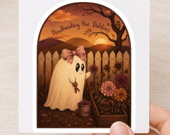 Gardening Ghost Sticker with Coquette Bow for Plant Lovers