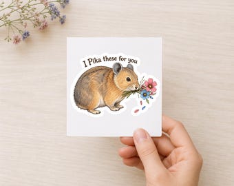 Pika Sticker with Wildflowers, Nature Lover Gift, Wildlife Art