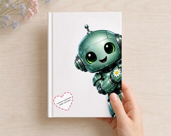 Robot Daisy Hardcover Journal, Kawaii Robot Notebook