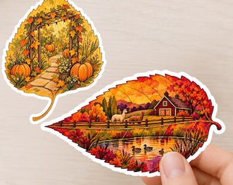 Set herfstbladstickers voor liefhebbers van een gezellige boerderij en tuin.