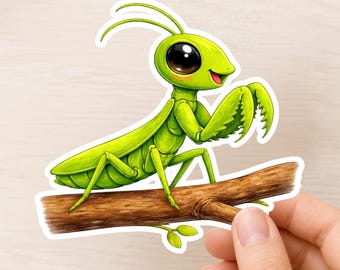 Kawaii Praying Mantis Sticker for Nature Lovers and Bug Fans