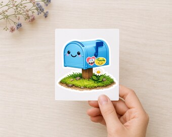 Blauwe brievenbussticker, Kawaii Happy Mail-cadeau