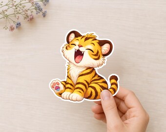 Yawning Tiger Sticker for Playful Cartoon Animal Lovers
