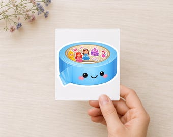Sticker blauwe tape, kawaii sticker kantoorbenodigdheden