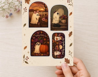 Stickervel met tuinspookjes voor liefhebbers van cottagecore en Halloween.