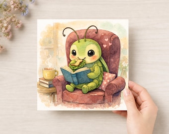 Watercolor Katydid Art Print, Whimsical Wall Decor for Book Lovers