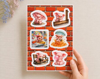 Piggy Adventures Vinyl Sticker Sheet, Funny Pig Stickers