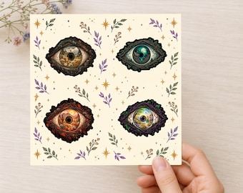 Surrealistische oogstickervel voor natuur-, fantasie- en weirdcore-liefhebbers.