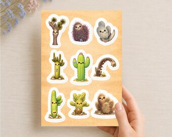 Kawaii Cactus Sticker Sheet, Desert Plant Planner Stickers