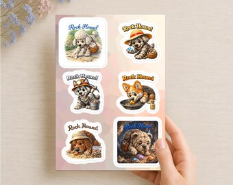Rock Hound Sticker Sheet, Geology Dog Stickers, Crystal Hunters, Planner Supplies
