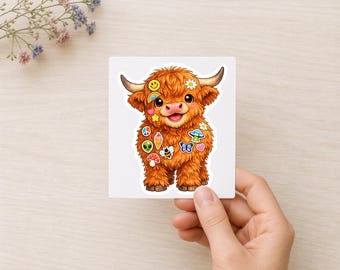 Sticker Highland Cow, sticker Happy Farm Lover