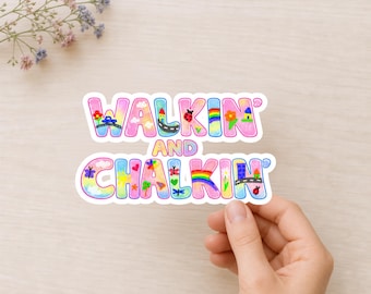 Pegatina "Walkin' and Chalkin'" para los amantes del arte callejero nostálgico.